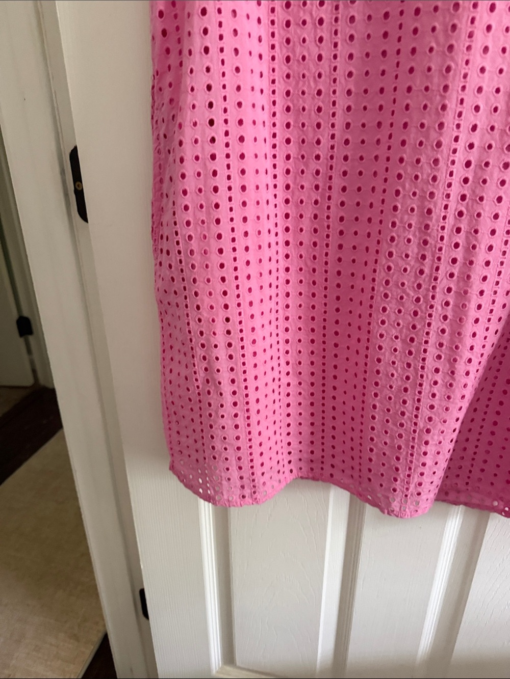 St. John's Bay Pink Eyelet V-Neck Ruffle Sleeve Mini Dress - Picture 10 of 16